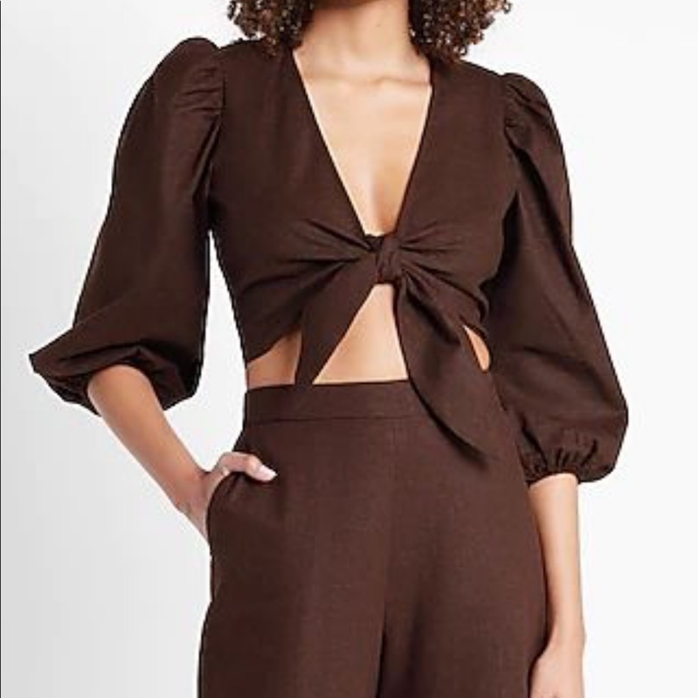 Brown Tie Front Crop Top